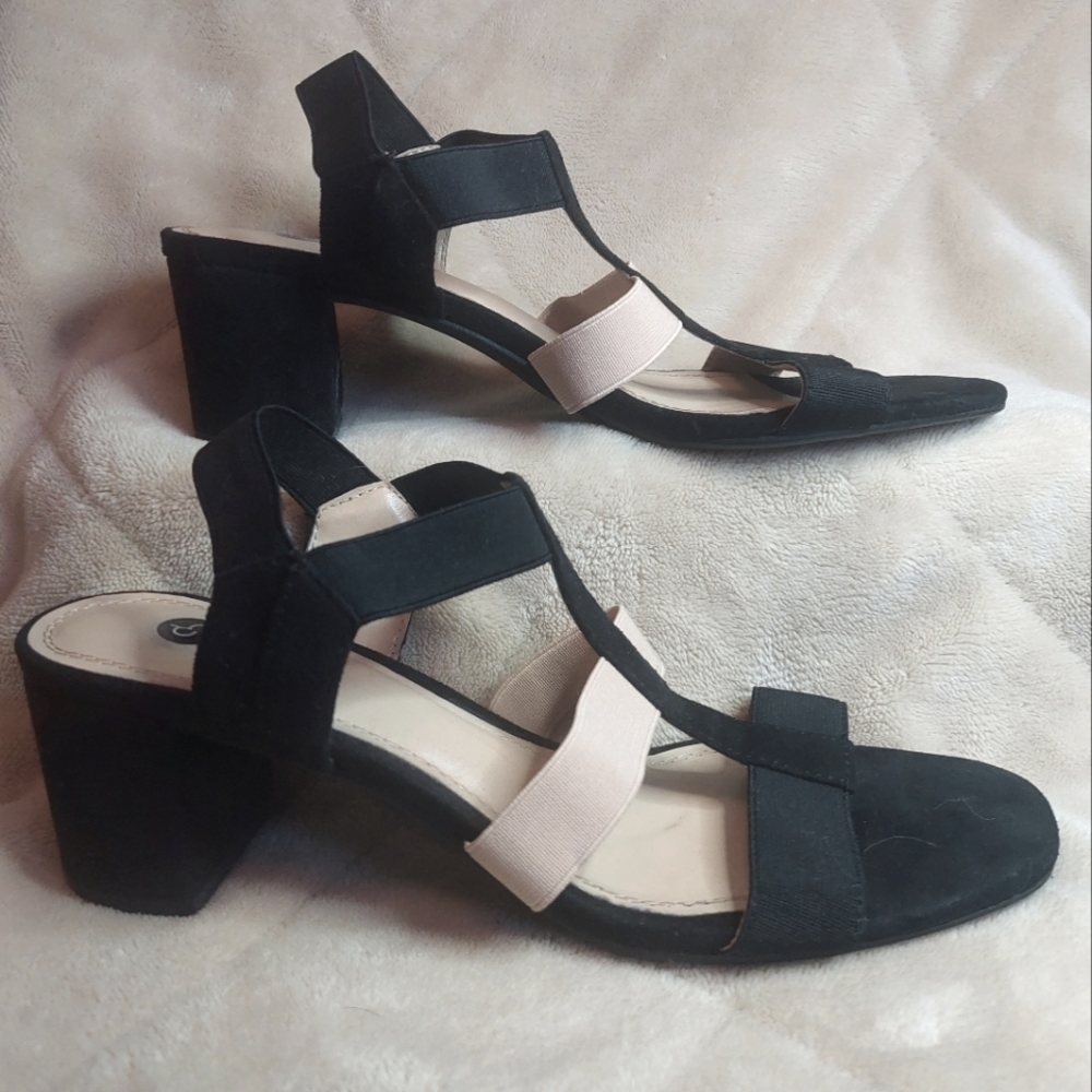 🌺 2/$20. Dressbarn Ella 2" Chunky Heel Slingback Mule Sandal 8 1/2 M Black Tan